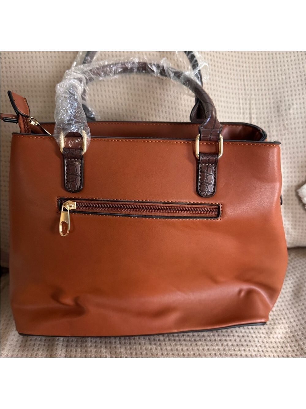 Brown Croc-Embossed Accent Structured Tote Handbag - Picture 5 of 12